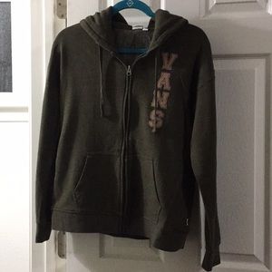 Vans dark olive green zip up hoodie S
